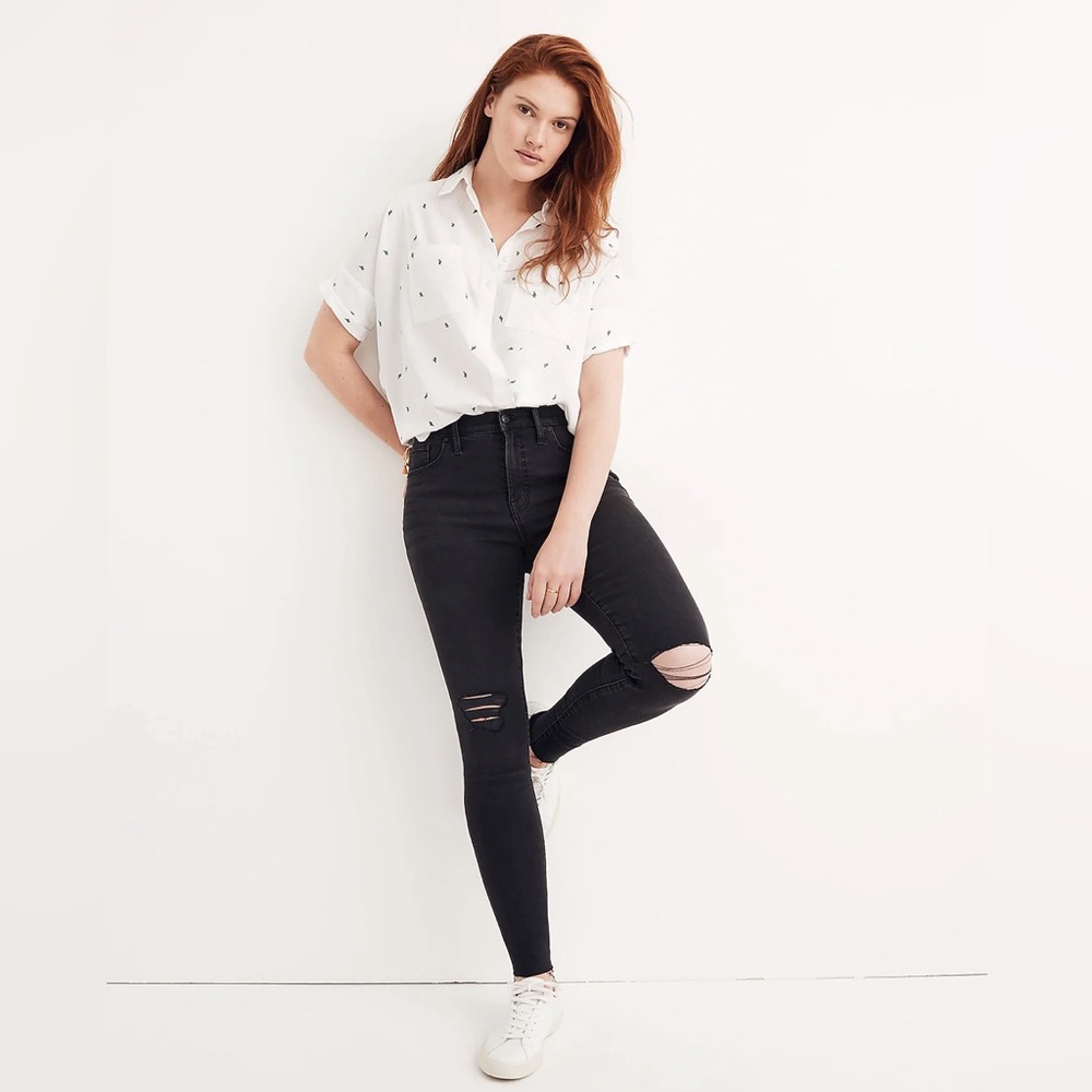 Madewell 9” Mid Rise Skinny Jeans Size 26 Faded Black Denim Distressed H2230